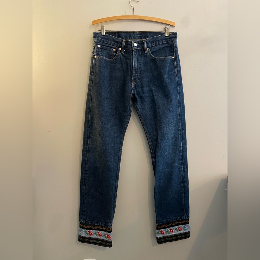Levi’s Upcycled Dark Wash Jeans with Added Embroidered Hem - Picture 1 of 7